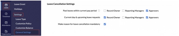 Leave Cancellation Settings