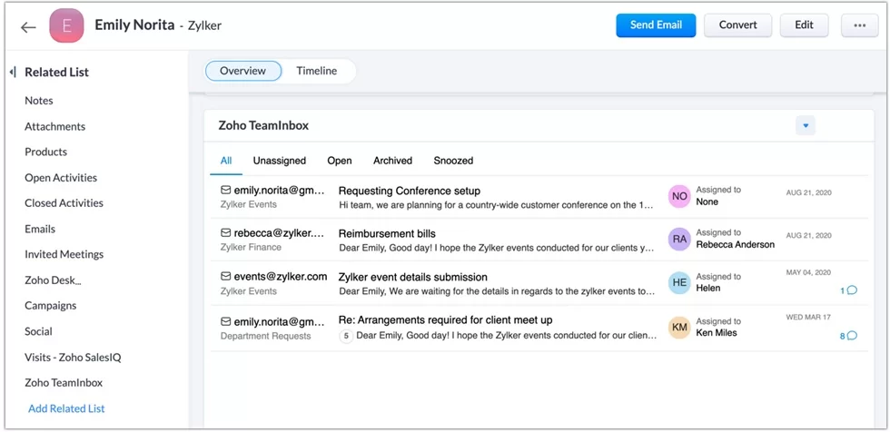 ZOHO TeamInbox Integration