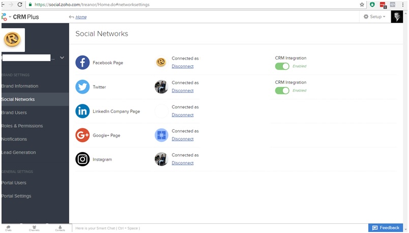 LinkedIn integrated with ZOHO CRM through ZOHO Social