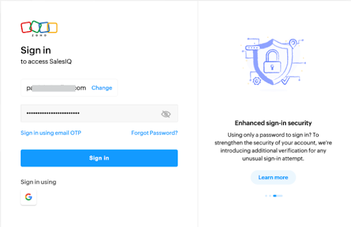 Log in to Zoho Sales IQ