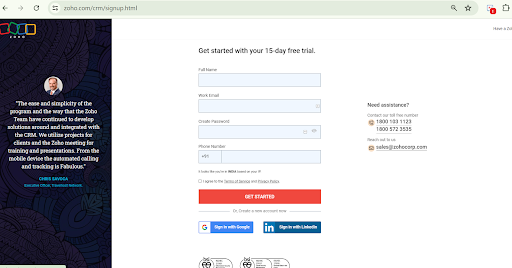 Signup for Zoho CRM 