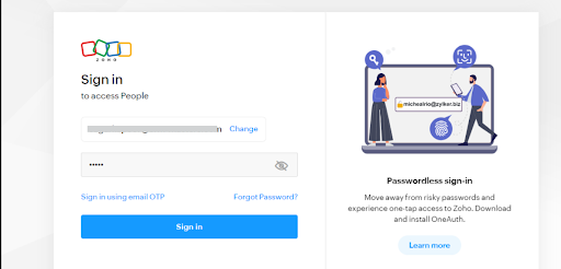 Log in to Zoho People