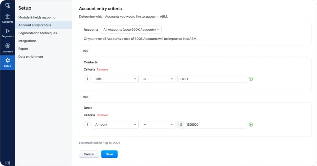 Account Entry Criteria