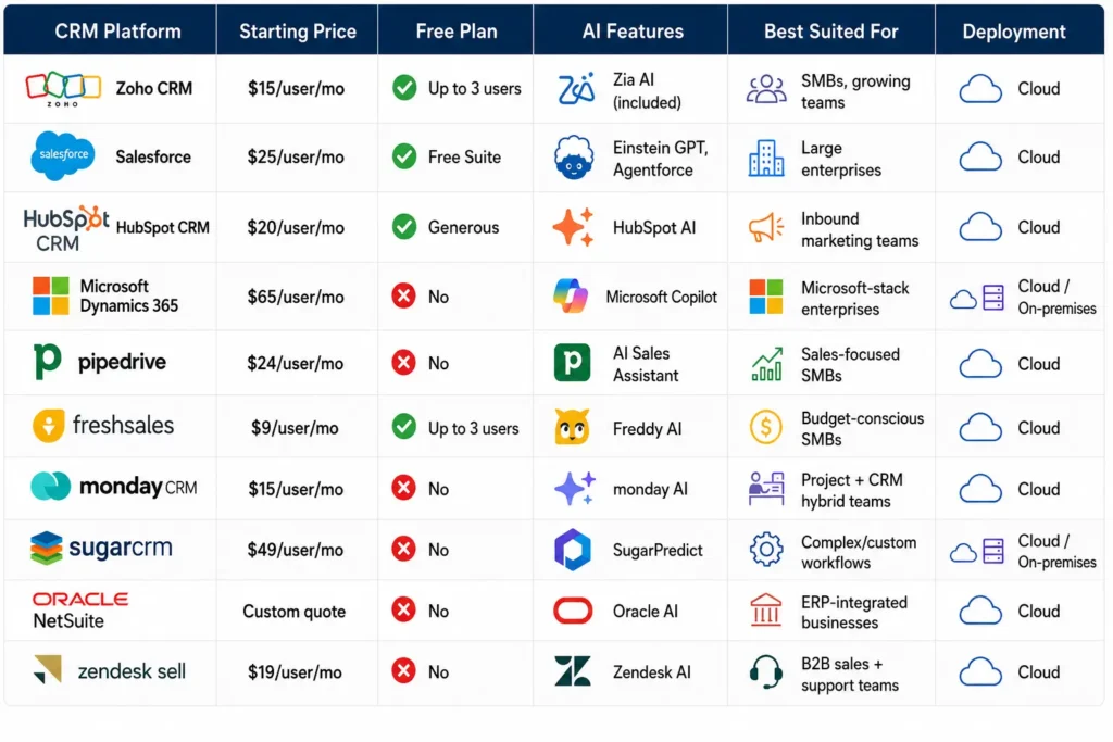 CRM Software Tool comparison