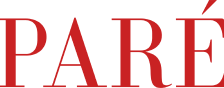 Red PARÉ wordmark logo on a dark background.