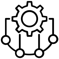 Icon of interconnected gears forming a circular network, symbolizing system settings or automation.