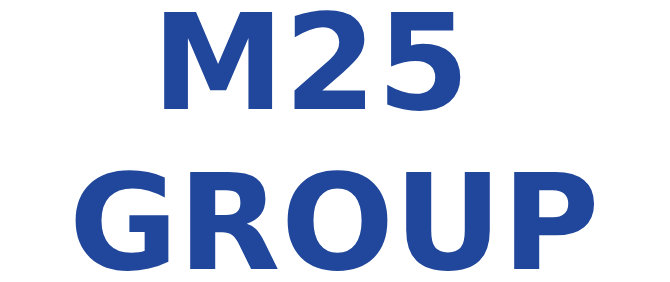 M25 GROUP logo in blue letters on a black background