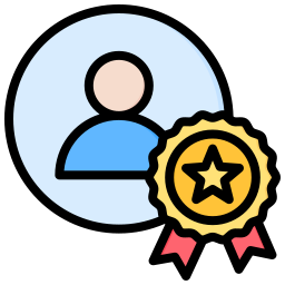 User profile icon with a gold star award badge overlapping the circle to indicate achievement