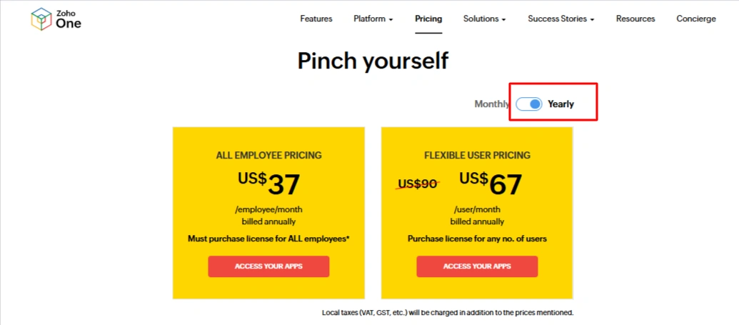 Zoho One Yearly Pricing