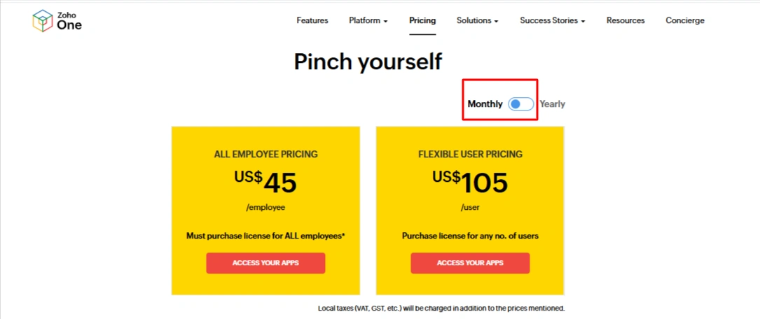 Zoho One Monthly Pricing