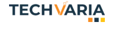 Techvaria logo with an orange V accent and blue and yellow squares