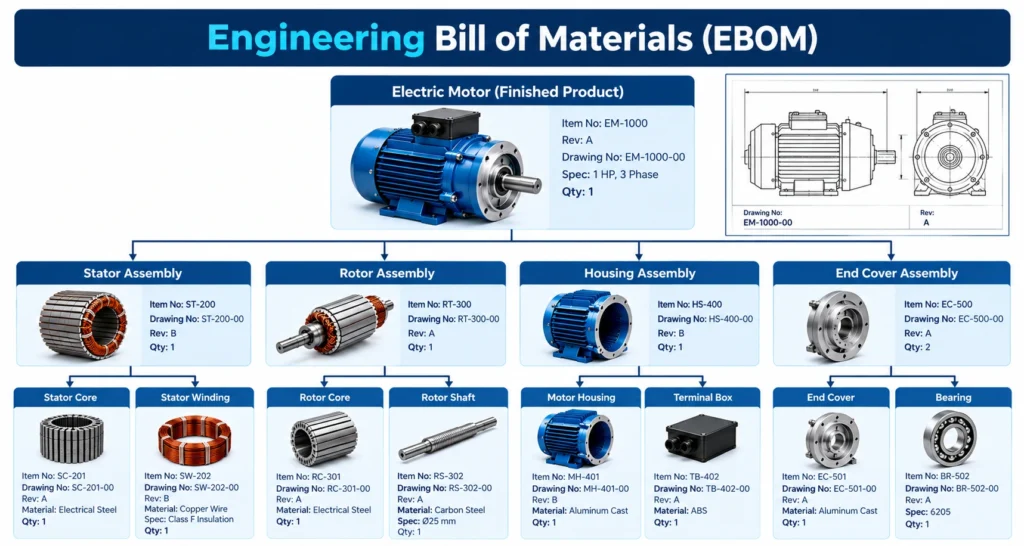 Electric Motor EBOM Infographic 1 - CRM Masters Infotech Engineering BOM (EBOM)