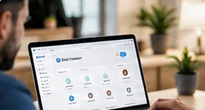Consultant configuring Zoho applications on a laptop