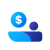 Abstract blue shapes forming a person-like figure with a dollar sign circle above, representing money or payment concept (finance illustration).