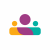 Abstract colorful logo of three stylized people behind a curved, rounded base (orange, purple, teal).
