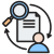 Person icon examining a document with a magnifying glass, symbolizing document review or analysis