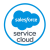 Salesforce Service Cloud circular badge featuring a blue cloud logo with the words 'salesforce' inside the cloud.