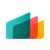 Abstract logo: overlapping rounded panels in teal, pink, red, and yellow on a black background