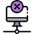 Monitor icon with a purple circle containing an X, signaling close or remove action