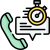 Mint green telephone handset with a speech bubble and speedometer gauge, symbolizing customer support metrics.