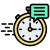 Clock with a speech bubble indicating a chat or message timing feature