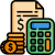 Finance Invoice or bill with a stack of coins and a calculator, representing budgeting or accounting.