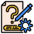 Question mark on a document with a pencil and gear, symbolizing help, editing, and settings.