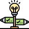Industry Stylized light bulb above a stand with two green panels showing check marks, representing a tested/verified idea.