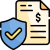 Insurance Shield with a checkmark beside a dollar-billed document, symbolizing secure payment+billing safety in one icon.