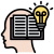 Side profile of a head with an open book and a glowing lightbulb, symbolizing learning and ideas