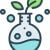 Life Sciences Cartoon round-bottom flask with a sprouting plant, leaves above and bubbles around, symbolizing a biology or chemistry experiment.