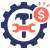 Icon showing a gear with a wrench inside and a dollar sign in a red circle, indicating maintenance services and pricing.