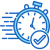 Fast stopwatch indicating on-time completion or timely delivery with a checkmark badge