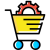 Retail & E-Commerce Shopping cart icon with a gear, indicating cart settings or customization options