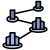 Abstract chart-style icons: four vertical blue bars on light-blue circular bases at varying heights.