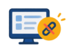 Monitor displaying a webpage with a crossed-out link icon, indicating disabled or blocked hyperlinks