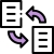 Two white documents with text lines connected by purple curved arrows, indicating data transfer between them.