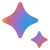 Two soft, four-point star-like shapes with a pink-to-orange to blue gradient on a white background (large shape upper left, smaller shape lower right).