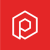 Brand logo: white geometric hexagon emblem centered on a red background