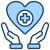 healthcare Two hands cupping a blue heart with a medical cross, symbolizing health care and support.