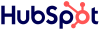 HubSpot logo: navy wordmark with a coral molecule icon on the right.