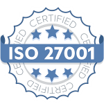 ISO 27001:2022 Certified ISO 27001 certified badge with a blue ribbon and five blue stars.