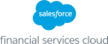 Salesforce Financial Services Cloud logo: blue cloud with the word 'salesforce' and the caption 'financial services cloud' in gray text below.